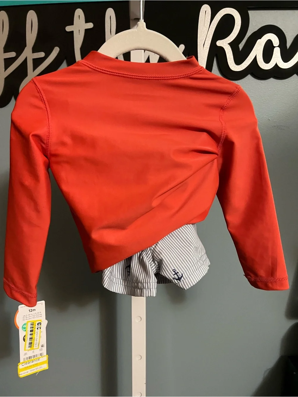 Carters Just One You Burnt Orange Long Sleeve Rash Guard Top and Swim Trunks